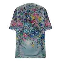 Puntoco Plus Veličina odora, ženski plus veličina Scenic Cvijeće tiskanje V-izrez T-majice Tops Light