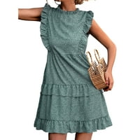 Ženska haljina, okrugla vrat casual haljina za zabavu Vintage ruffle cvjetni haljina bez rukava dužina