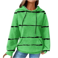 Ženska krilna jakna s kapuljačom s kapuljačom sa džepom nacrtajući hooderov dukseri pulover vrhovi prugasti džemperi, dugih rukava, ležerne dukseve od vafla zelena l