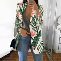 Ženska casual modni print rever s dugim rukavima Slim Fit Mali jakna xxxxl tamno zelena