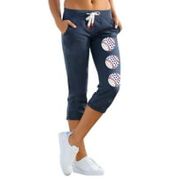 Ženske hlače za bejzbol uzorak ispisane dukseve elastične strugove za crtanje struka casual pantalone