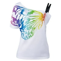 Ecqkame Womens T majice Plus Veličina 4. jula Čišćenje Žene hladno rame Ispis kratkih rukava plus majica