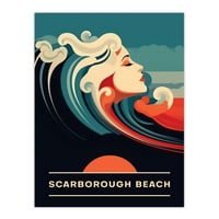 Seaside naziva Scarborough Beach England UK zalazak sunca Žena valova morskog sirena oceana Veliki zidni umjetnički poster Ispiši papir
