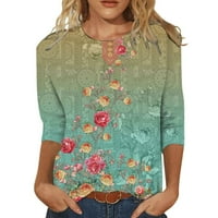 Bluza rukav casual cvjetni vrhovi vrat vrat ljeta za žene nebesko plavo 2xl