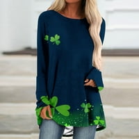 Olyvenn Dan St. Patrick Ženske ženske djeteline uzorak tunika ženske vrhove plus veličine labavih ležernih vrhova O-izrez tiskane majice Bluza s dugim rukavima Blusa XL