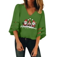 Bluza bluza zvona za žene za žene udobne top košulje V izrez mrežice Trup trube pola rukava casual božićne
