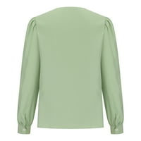 Vremenska bluza za ženske majice za žene vrhovi V-izrez dugih rukava labava majica, mentu zelena, xxl