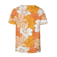 Odeerbi Ljetni vrhovi za žene kratkih rukava modna V-izrez Print casual majica narandžasta