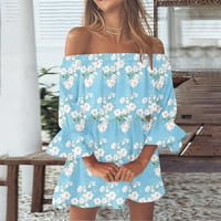 ONHONON Ljetne haljine za žene izvan ramena Sundress Loose cvjetni print Boho haljina zvona zvona za rupu Mini haljine sa sredinom dugim rukavima