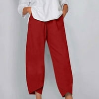 Ženske pamučne posteljine hlače Ljeto pune boje elastične visoke struk casual široke košare na širokim
