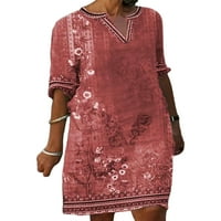 Avamo Ženska haljina dužine koljena cvjetno print Shift haljine V izrez seksi retro party ružičasta