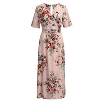 Letmjia Ljetne haljine za žene plus veličine Žene plus veličine V-izrez cvjetni print kratki rukav boho