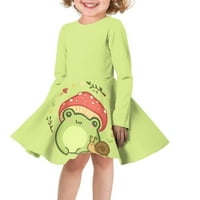 Binienty Cosy Little Girl Haljine za školu Zelena gljiva žaba Elegantna jedna rastezljiva haljina za