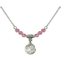 Rodijumska ogrlica sa ružičastom ružičastog oktobra mjeseca rođenja Kamene perle i Saint Martin de Porres
