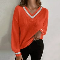 KPOPLK Žene Čvrsti džemper s V-izrezom Tanki džemper jesen dugi rukav pulover vrhovi labavo bluza za