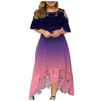 Royallove Plus Veličina modni gradijentni print ženske čipke Šivete ruffle haljine na kaiševe kratkih