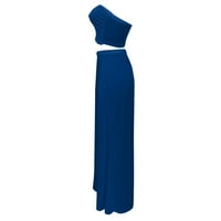Haxmnou Žene Solid Top Strit Beach Long Maxi suknja Dvodijelni odijelo postavljeno plava s