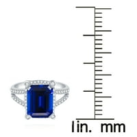 Sterling srebrna sa plavim safirom i prirodnim bijelim topazom halo prstenom