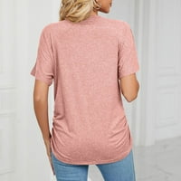 Yyeselk pamučne bluze za žene Ljetne kratke rukave seksi V-izrez Tunic vrhovi modne čiste boje lagane dame na otvorenom hladne majice ružičasta l
