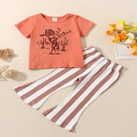 Canrulo Toddler Baby Girl Ljetna odjeća Konjski print Majica kratkih rukava + pruga zvona na bačva hlače
