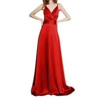Ljetne haljine za žene Wrap V izrez Maxi haljina bez rukava puna boja, maturalna haljina za zabavu crvena