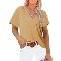 Pejock Womens prevelizirani T majice kratki rukav čvrsti V-izrez Slobodne majice Ljetna casual majica bluza žuti s