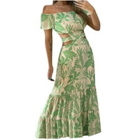 Zunfeo Womens Ljetne haljine- Ležerne prilike udobne haljine s kratkim rukavima Jedno rame Tanke haljina