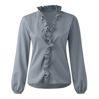 Elegantna bluza za žene plus veličina casual svakodnevno dugih rukava s ruffled ovratnik V vrat obična