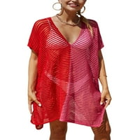 Voguele Ženska kupaći kostimi kratka mini haljina Ljeto plaža Sundress rukava Navlaka kupa kupaći kostimi kupališta casual pokrovitelji crveni pin meihong s-xl