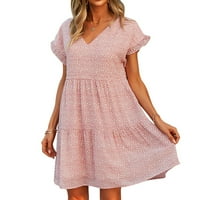 Ljetne haljine za žene modni ispis kratki rukav V-izrez casual haljina dužine koljena ružičasta xl