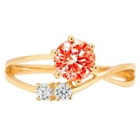 0,96ct okrugli rez crveni simulirani dijamant 18k žuti zlatni gravirajući izjavu godišnjica Angažovanje vjenčanja Trobotna prstena veličine 8.5