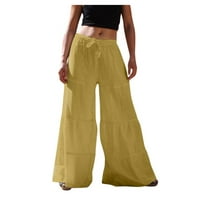 Ženske ravnotežne hlače za elastične struke Ljetne modne duge hlače u boji u boji za dame široke pantalone na širokim nogama Ležerni labav žuti L