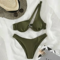 Ženska ljetna modna seksi solidna boja Split s podijeljenim na ramenom Podesive ramena bikini kupaći