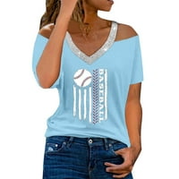 Gyujnb ženske vrhove bluze za žene bejzbol majica kratkih rukava za žene labave fit v vrat s ramena za žene ljetni vježbanje na vrhu odjeće za plažu l2
