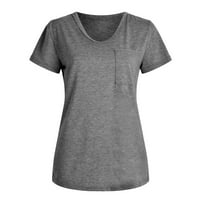 Žene Ljetne majice s kratkim rukavima V bluza s džepom Tee vrhovi Color Block Casual majice Grey # XL