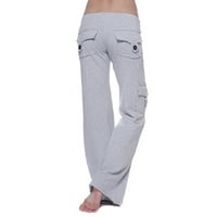 Ženske hlače sa širokim nogama sa džepovima sa visokim strukom teretni pantalone koji vode yoga hlače