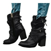 HGW ženska zimska modna kvadratna peta vintage okrugli nožni zip up borbene čizme cipele pada cipele