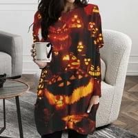 Bundevi tisak Side Bočni džepovi Dukserska haljina Jesen Krv Ručni ispis Dugi rukav Halloween haljina