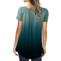 Žene plus veličina gradijent V-izrez kratkih kratkih majica dugme pulover vrhovi rezervoara ženske majice