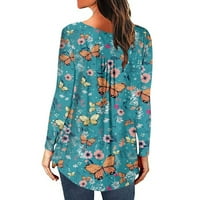 HFYIHGF ženske cvjetne tunike na vrhu pada dugih rukava Henley V tasteri u majici casual bluza