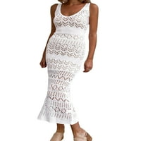 Lamuusaa Women pletene haljine za plažu, boemski casual bez rukava V izrez izrezali čvrstu slim Fit ljetnu haljinu