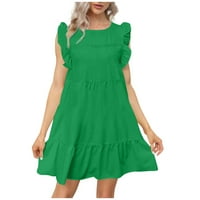 Ženski ljetni stil peplum haljina s rukavima Crewneck casual ruffled mini suknja, zelena, xl