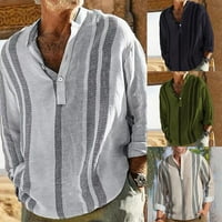 Muški tipka V-izrez dolje plaža T-majice prugasta labava casual majica bluza tops mornary xl