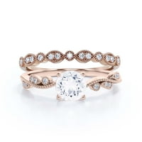 Twipped Boho & Hipie 1. Carat Round Cut Diasing Moissite Angažman prsten za vjenčani prsten u srebru s 18k ružičastog pozlaćenog poklona za nju, obećaj prsten, mladenkini set, podudaranje