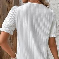 iopqo majice za žene Žene Ljeto čipke V izrez obična elegantna majica modna čvrsta boja kratka bluza izlazak vrhova za žene bijele l