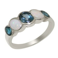 Britanci napravili bijeli zlatni prsten sa prirodnim London Blue Topaz & Opal Womens prsten - Veličine opcije - Veličina 11,25