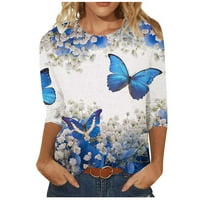 Tobchonp ženski modni print okrugli vrat labav ležerne majice sa sedam točaka s rukavima Top plava m