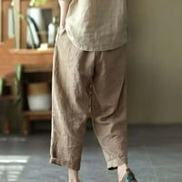 Ženske posteljine hlače Ljeto plus veličine crteže casual solidne elastične strukske džepove labave hlače