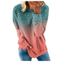 Smihono Womens Hoodlese runov pulover Duks Raglan dugih rukava Falls Contrast Color Tine Dye Ispis majica