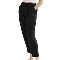 Hesxuno žene ljetne hlače casual čiste boje elastične struke posteljine pantalone